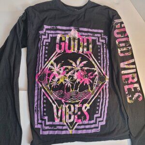 Spoiler Alert "Good Vibes" Long Sleeve T-Shirt Small Black Purple Pink Tropical